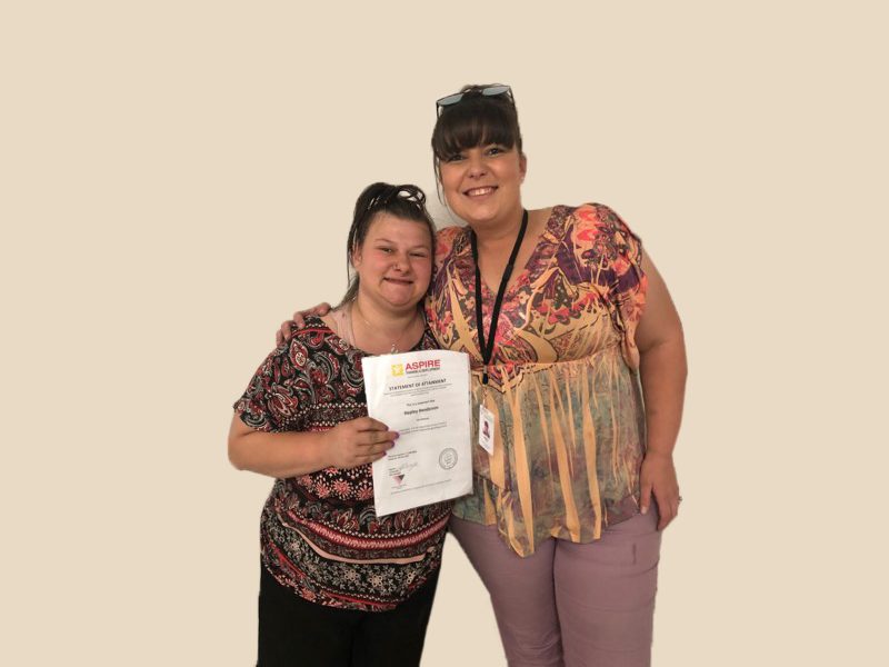 Hayley on the left and her Support Worker Beckie on the right.