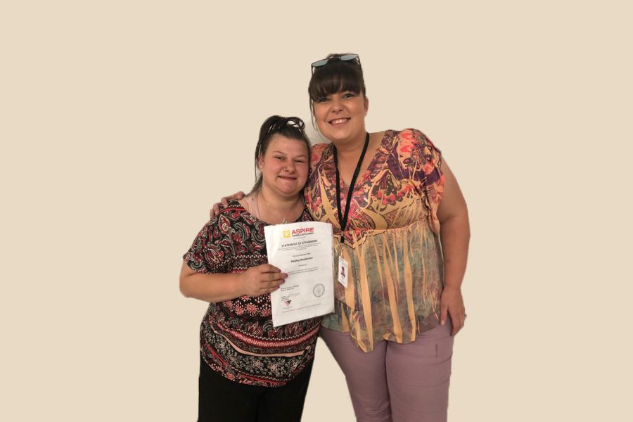 Hayley on the left and her Support Worker Beckie on the right.