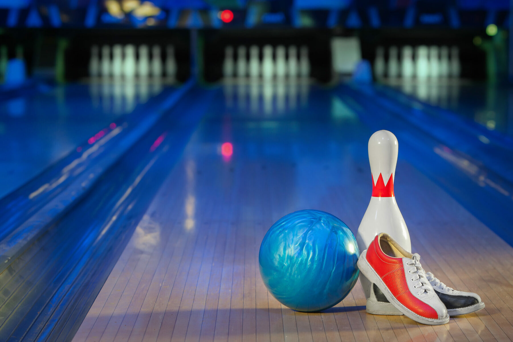 Bowling Ball, Shoes and Pin